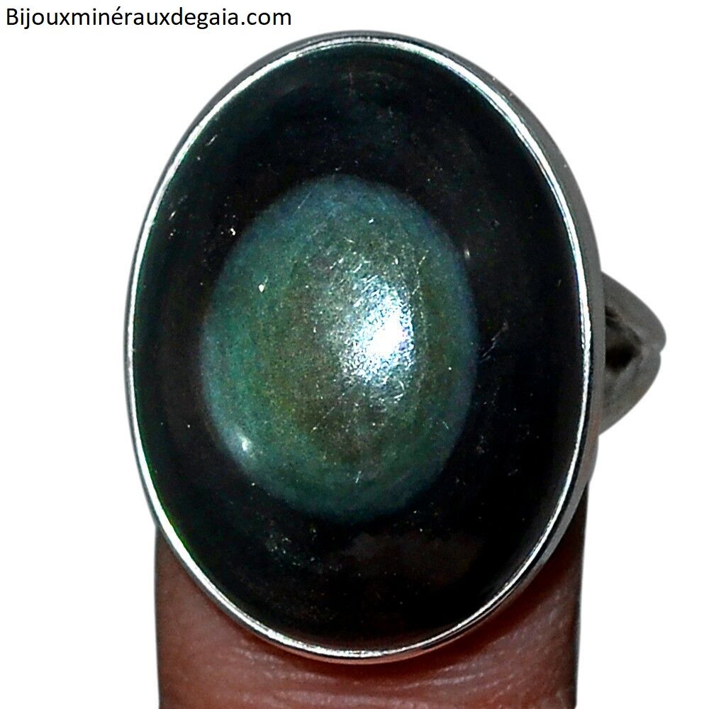 Bague obsidienne oeil celeste argent 925 taille 60 ref 3427