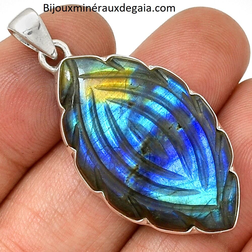 Pendentif protection labradorite monture argent 925 ref 9211