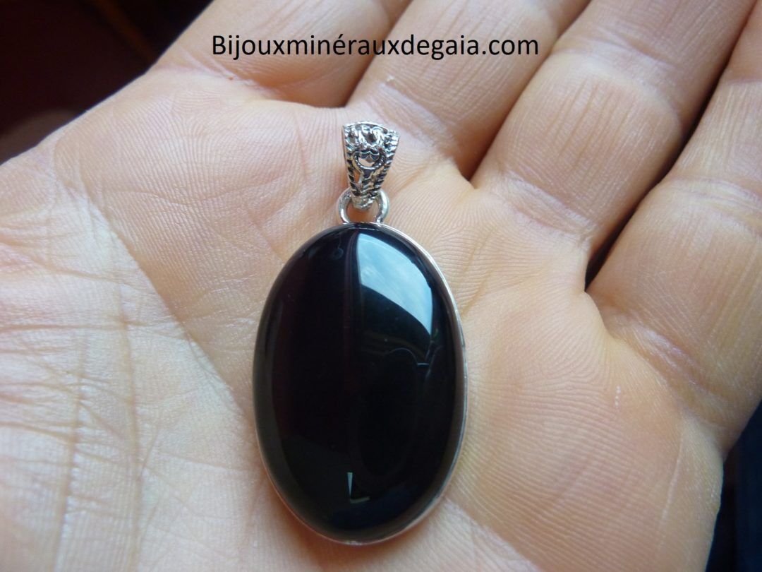 Pendentif onyx noir monture argent 925 ref 6161