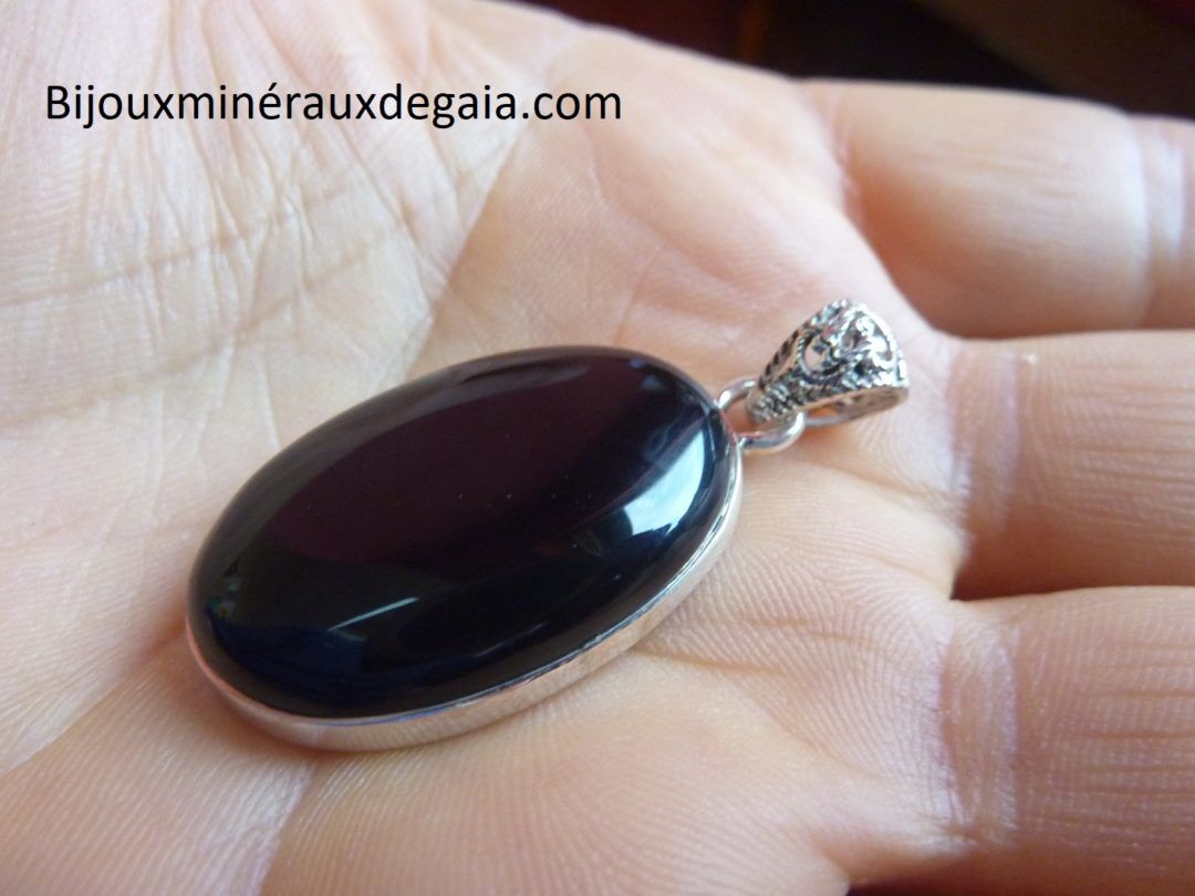 Pendentif onyx noir monture argent 925 ref 6161