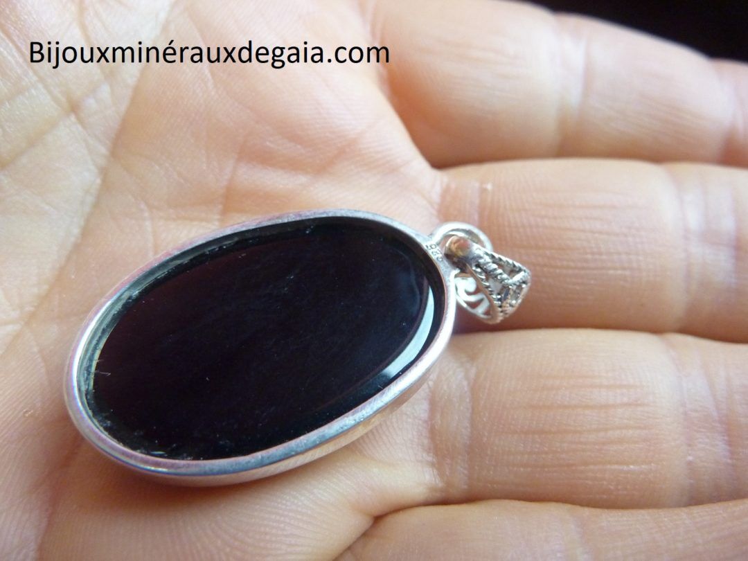 Pendentif onyx noir monture argent 925 ref 6161