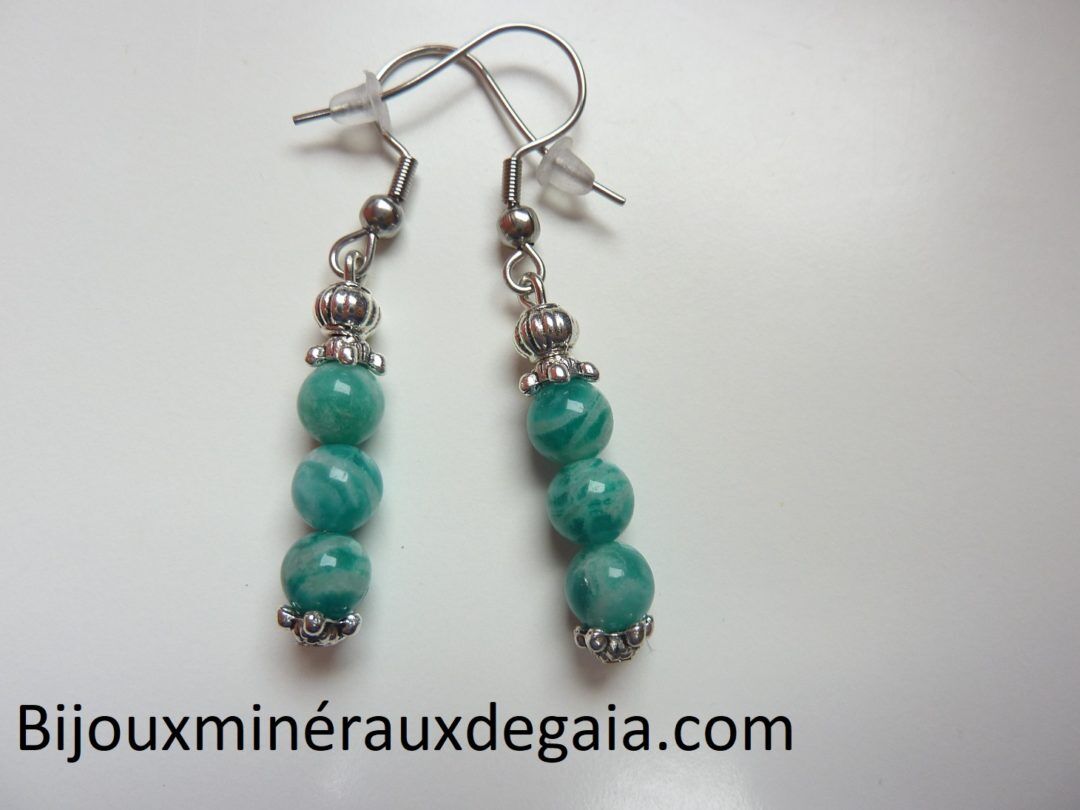 Boucles d'oreilles Amazonite perles rondes 6 mm