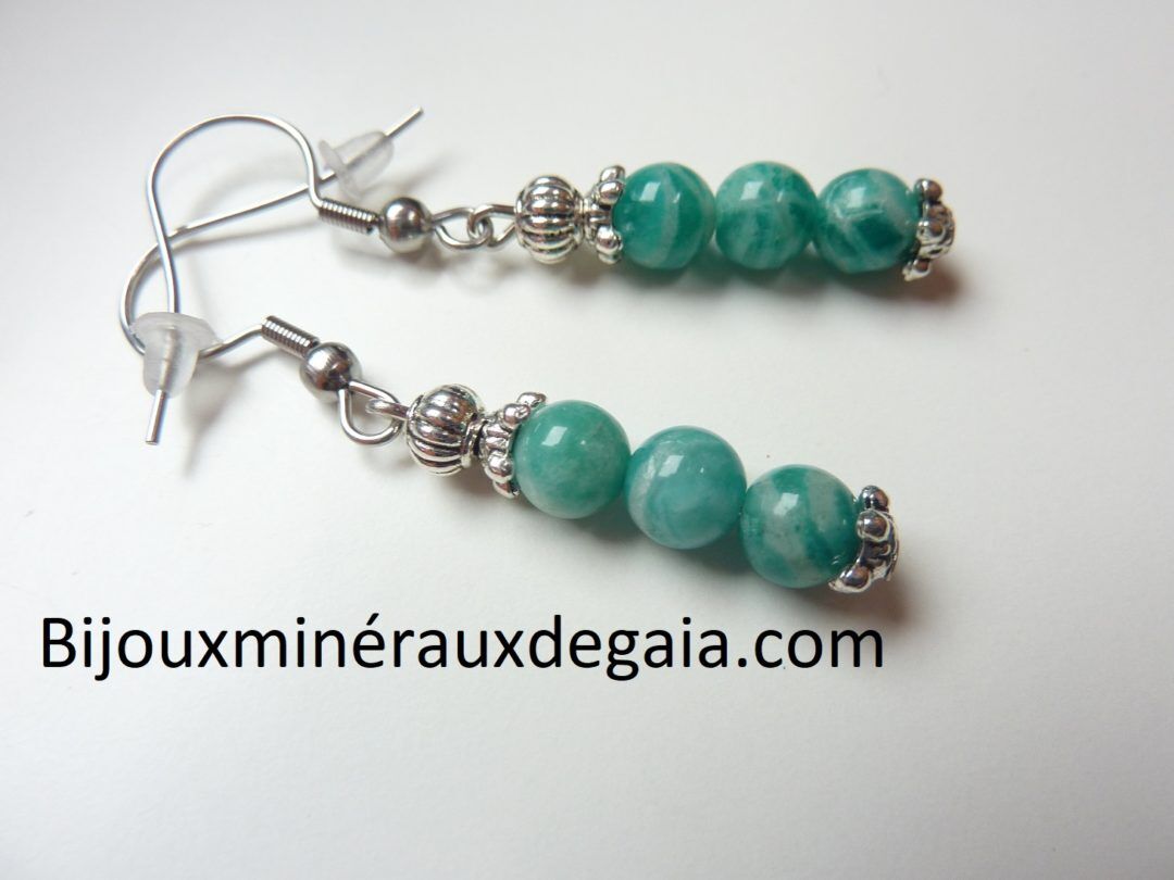 Boucles d'oreilles Amazonite perles rondes 6 mm – Image 2