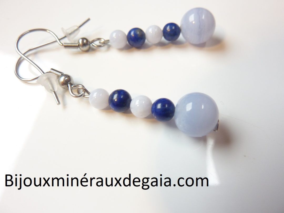 Boucles d'oreilles calcédoine bleue-Lapis lazuli
