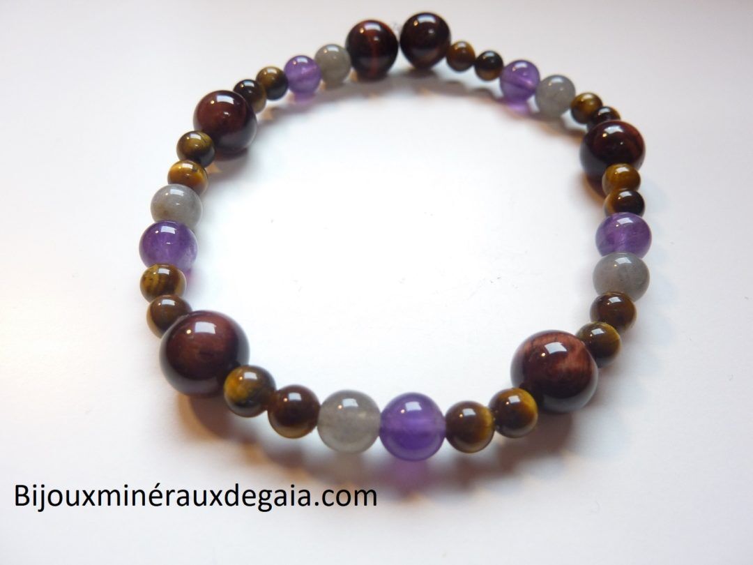 Bracelet Oeil de tigre-Labradorite-Oeil de taureau-Améthyste