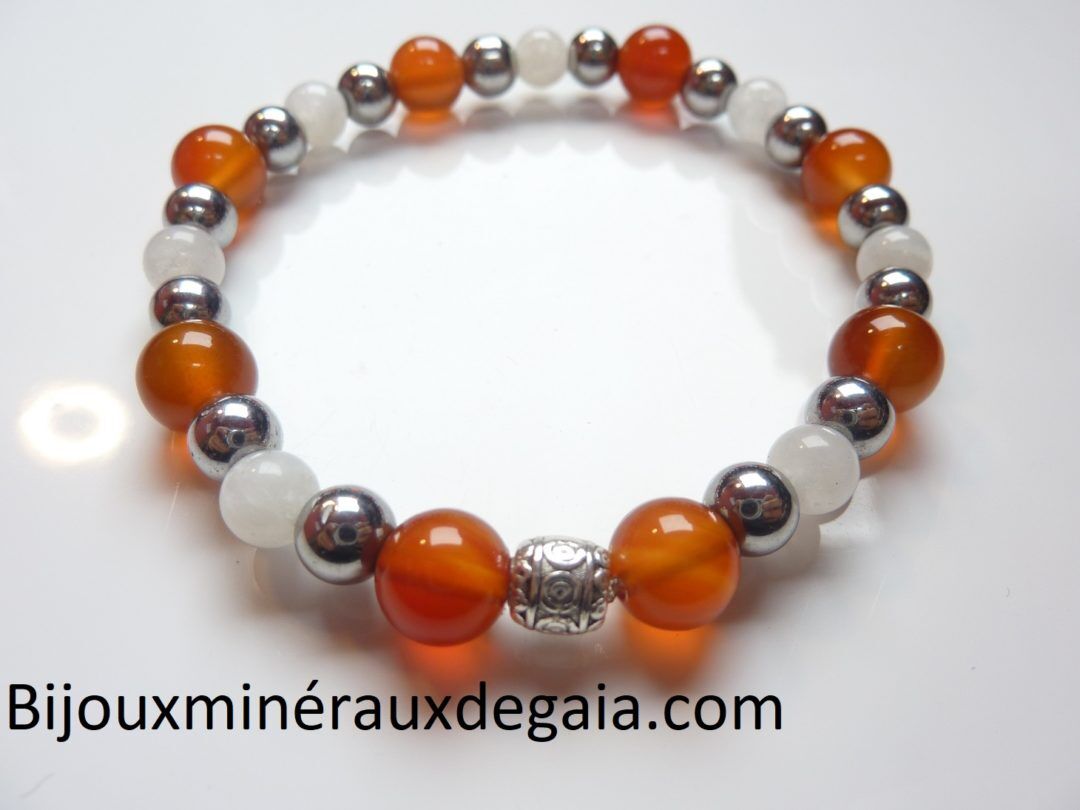 Bracelet Pierre de lune-Cornaline-Hématite