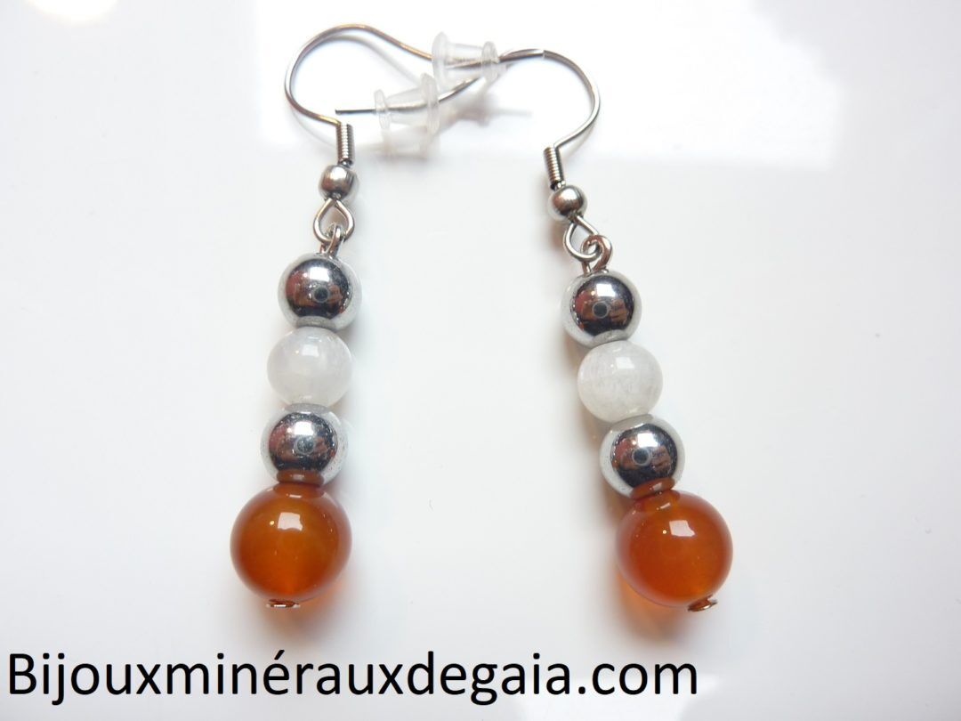 Boucles d'oreilles Pierre de lune-Cornaline-Hématite
