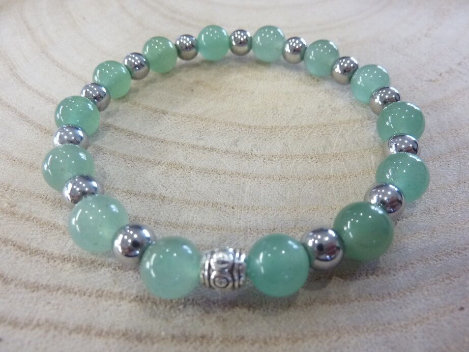 Bracelet Aventurine verte-Hématite perles rondes 8-6 mm