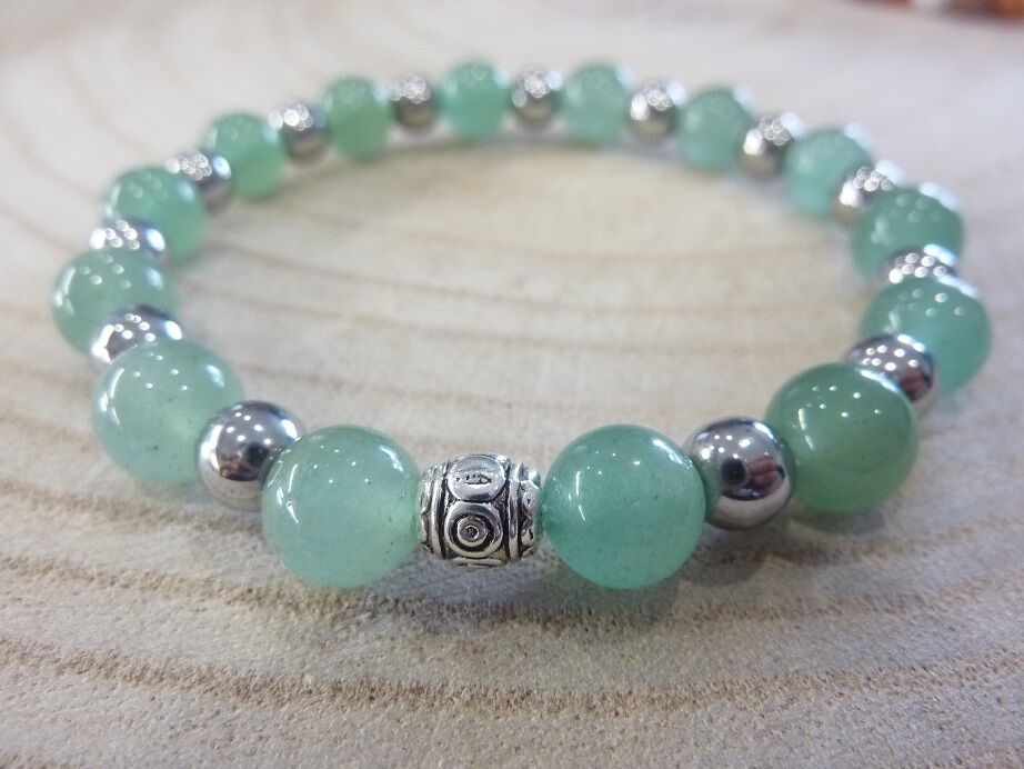 Bracelet Aventurine verte-Hématite perles rondes 8-6 mm