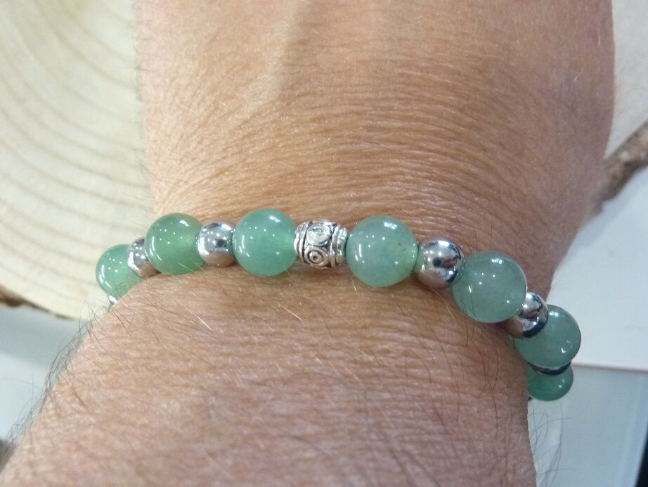 Bracelet Aventurine verte-Hématite perles rondes 8-6 mm