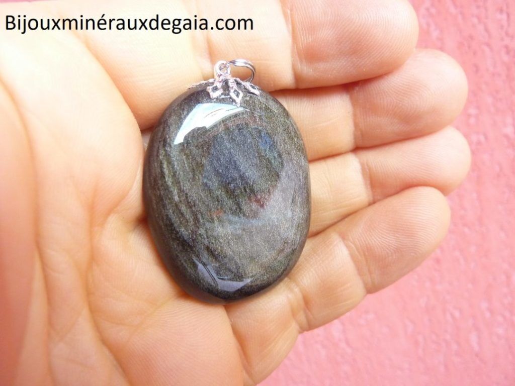 Pendentif obsidienne dorée poids 20 gr ref 3973