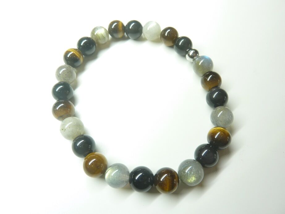 Bracelet protection oeil de tigre labradorite obsidienne oeil céleste perles rondes de 8mm