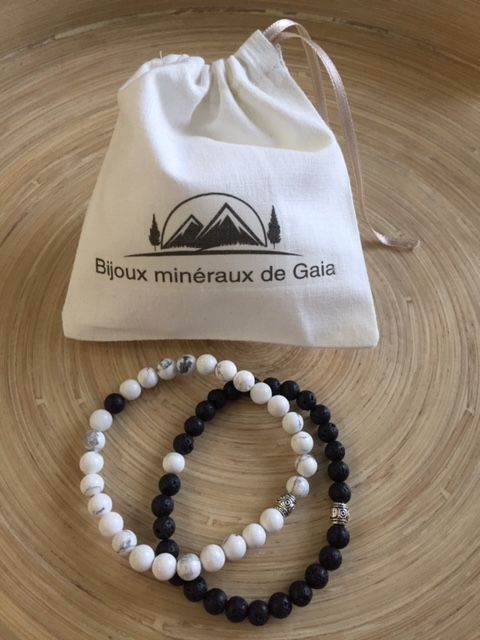 Bracelets Duo Toi et Moi Howlite-Pierre de lave