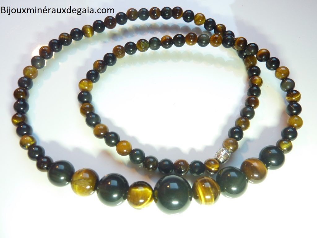 Bracelet-Collier Obsidienne Oeil céleste-Oeil de tigre