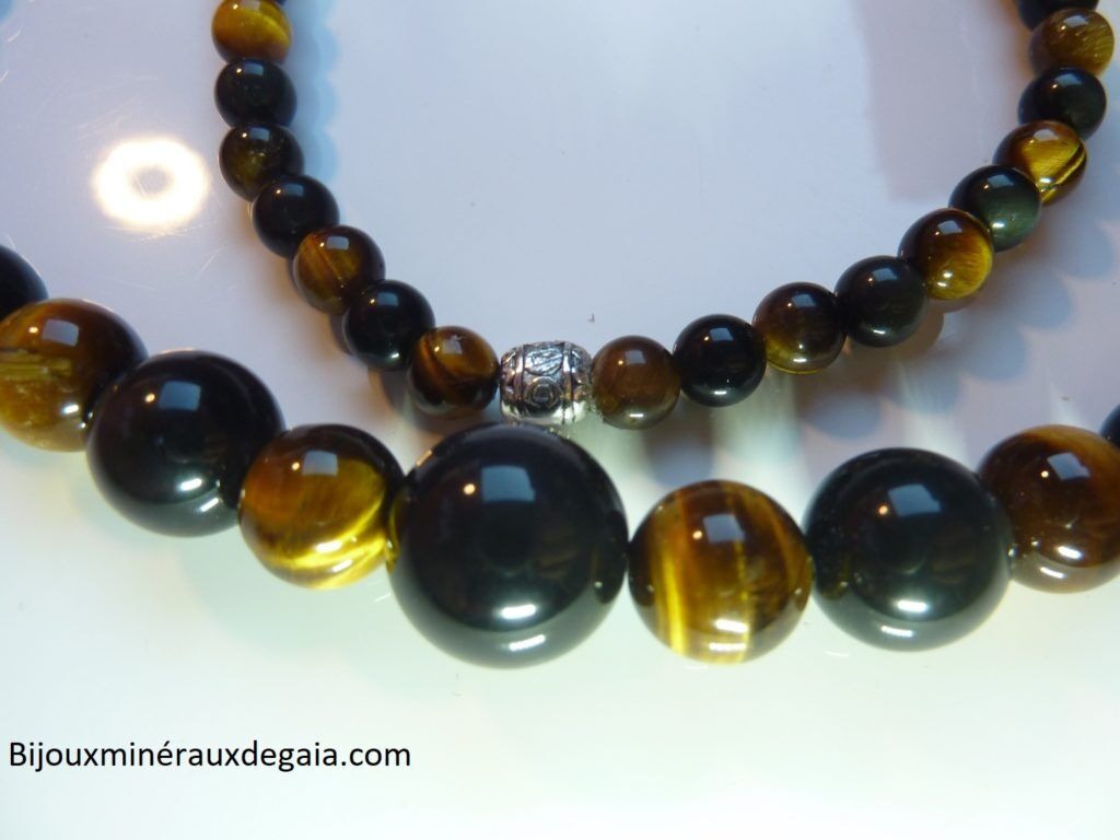 Bracelet-Collier Obsidienne Oeil céleste-Oeil de tigre