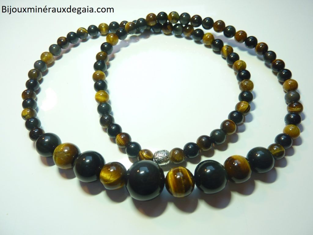 Bracelet-Collier Obsidienne Oeil céleste-Oeil de tigre