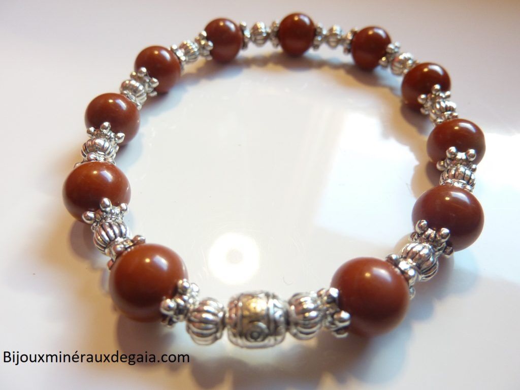 Bracelet Jaspe rouge -Perles rondes 8 mm