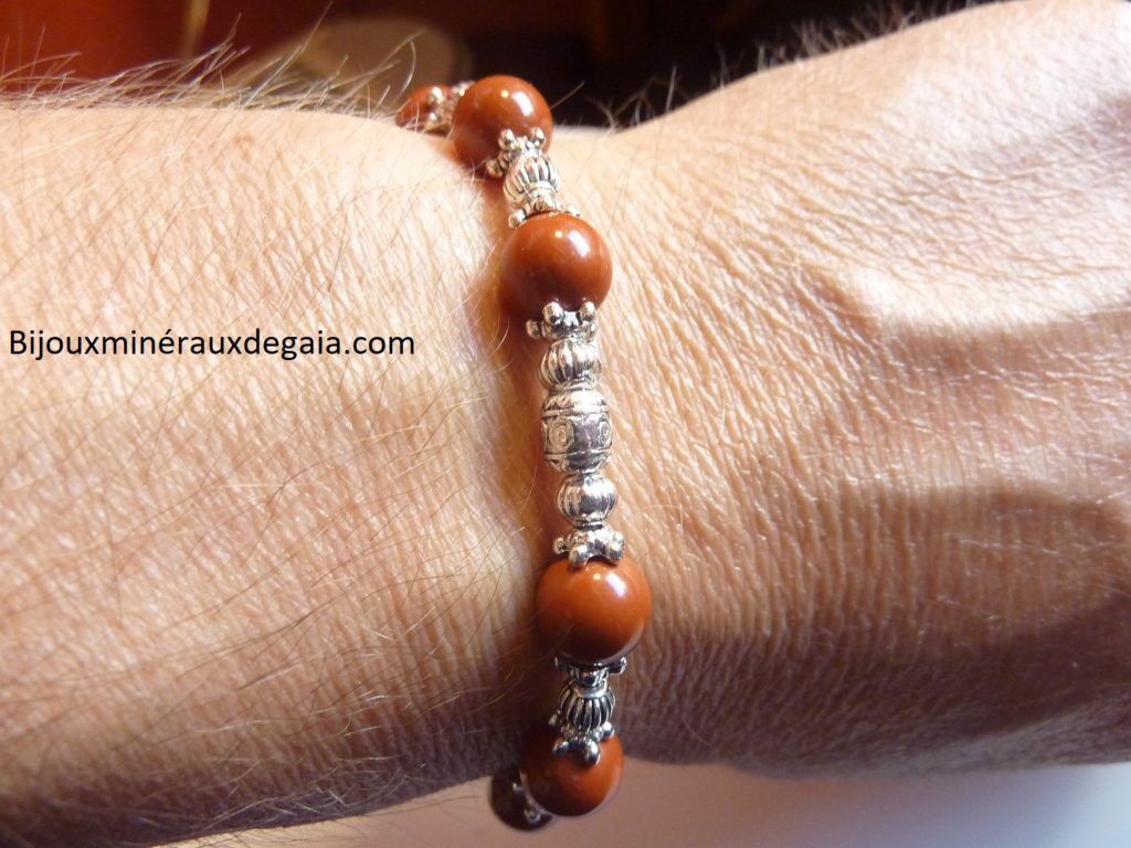 Bracelet Jaspe rouge -Perles rondes 8 mm
