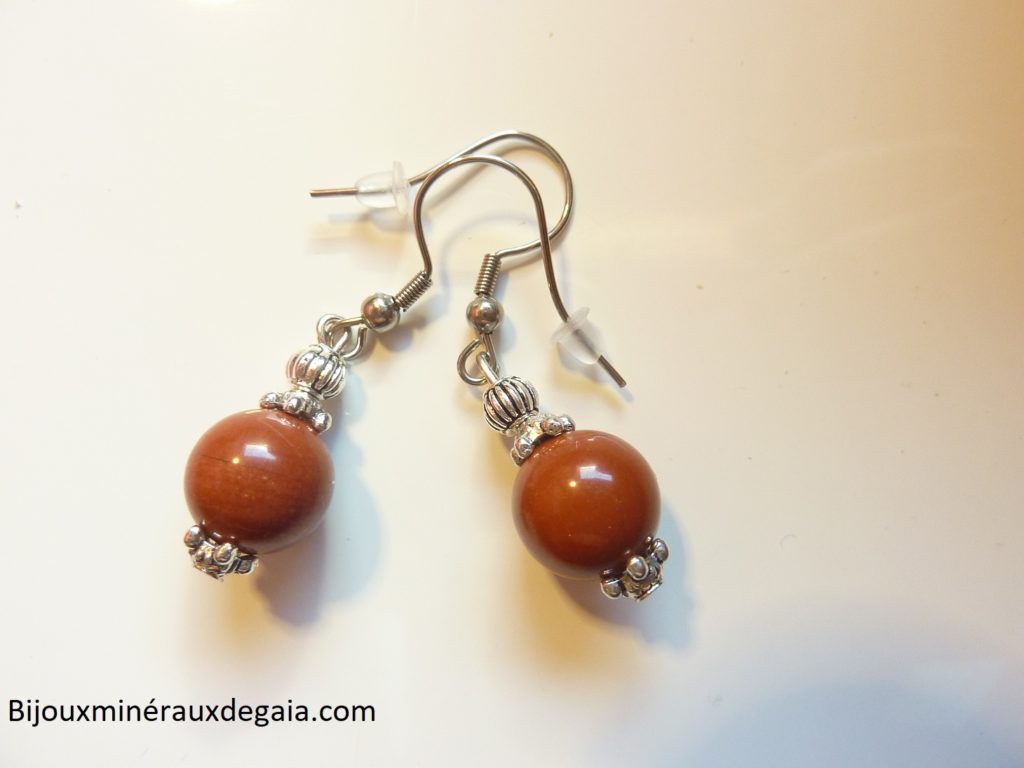 Boucles d'oreilles Jaspe rouge-Perles rondes 10 mm