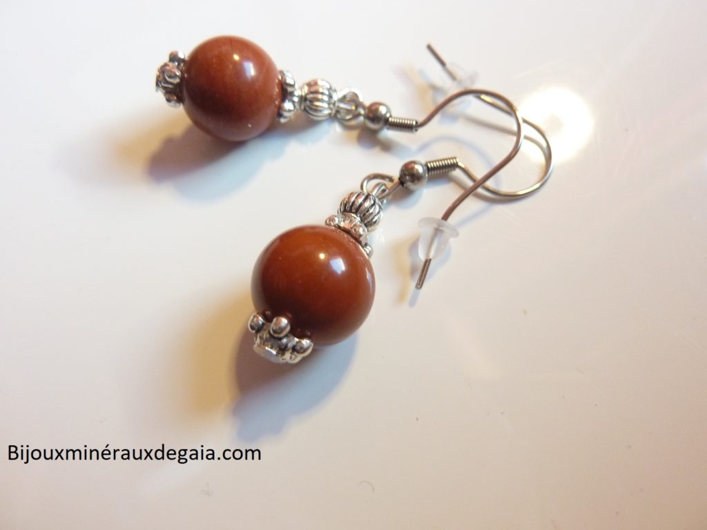 Boucles d'oreilles Jaspe rouge-Perles rondes 10 mm
