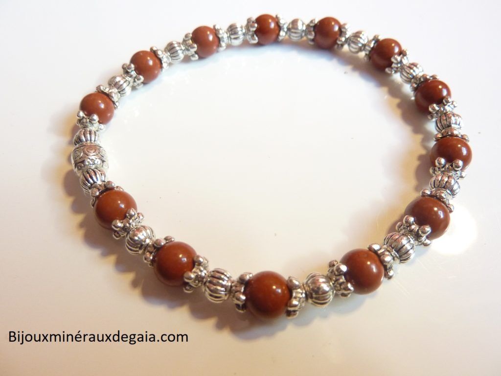 Bracelet Jaspe rouge -Perles rondes 6 mm