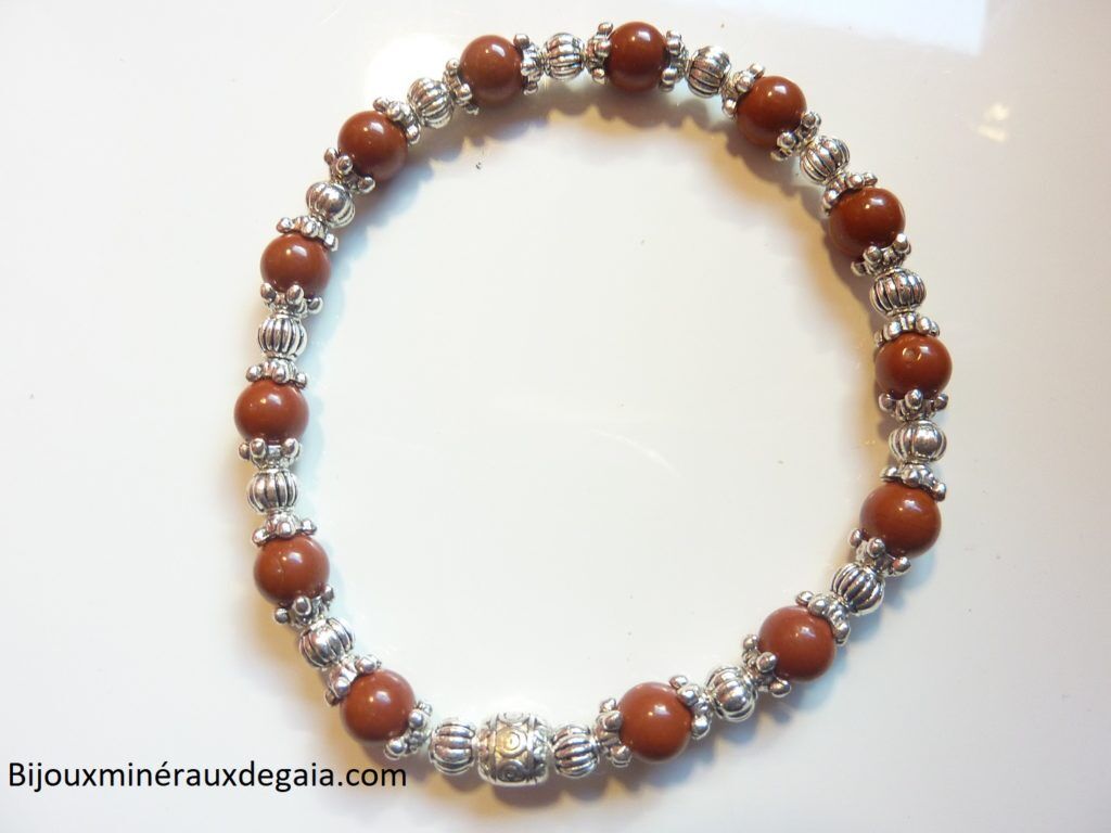 Bracelet Jaspe rouge -Perles rondes 6 mm