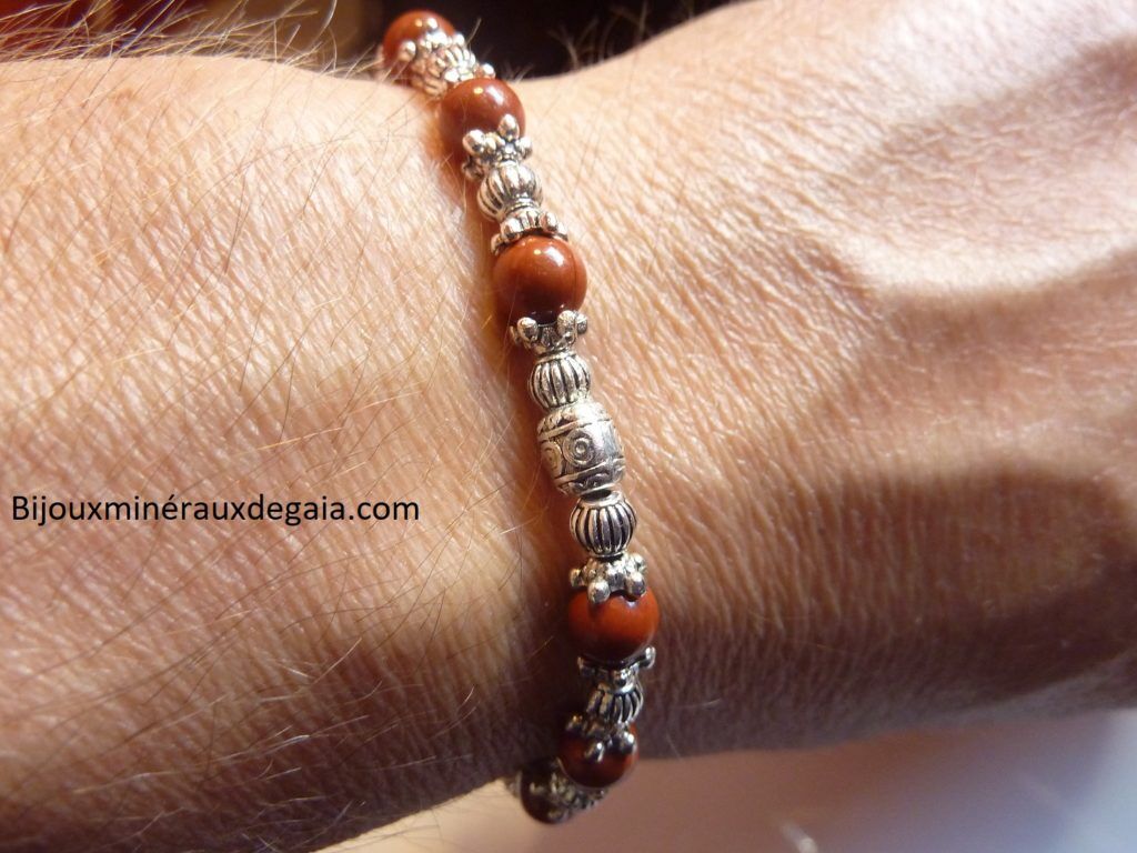 Bracelet Jaspe rouge -Perles rondes 6 mm