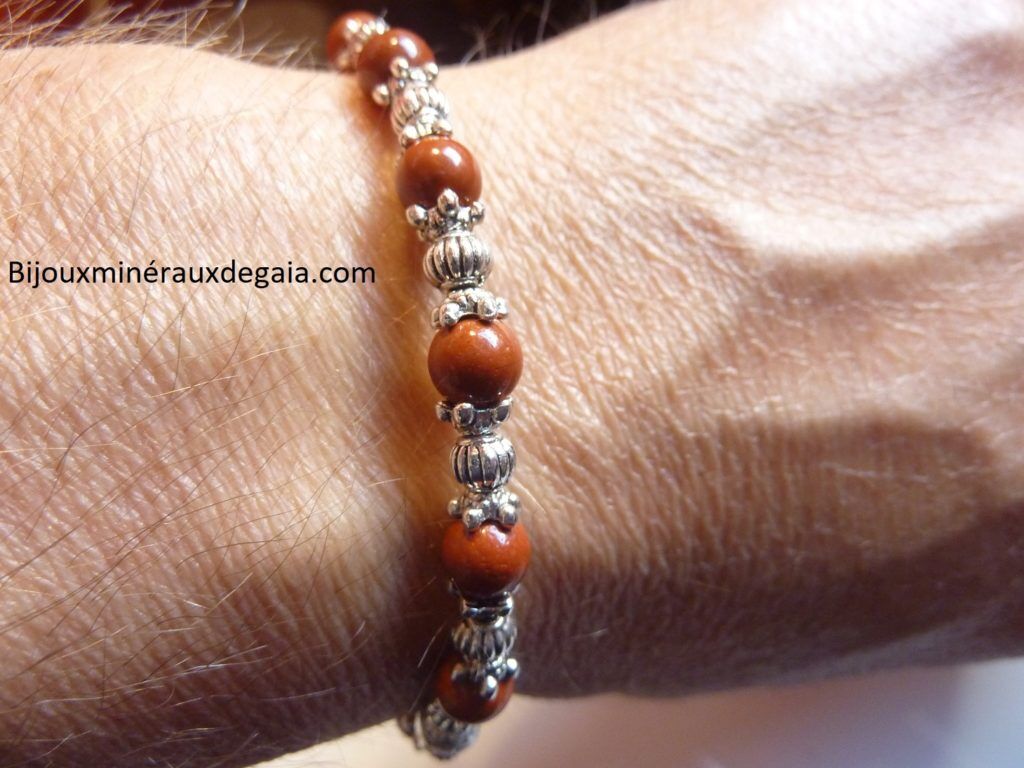 Bracelet Jaspe rouge -Perles rondes 6 mm