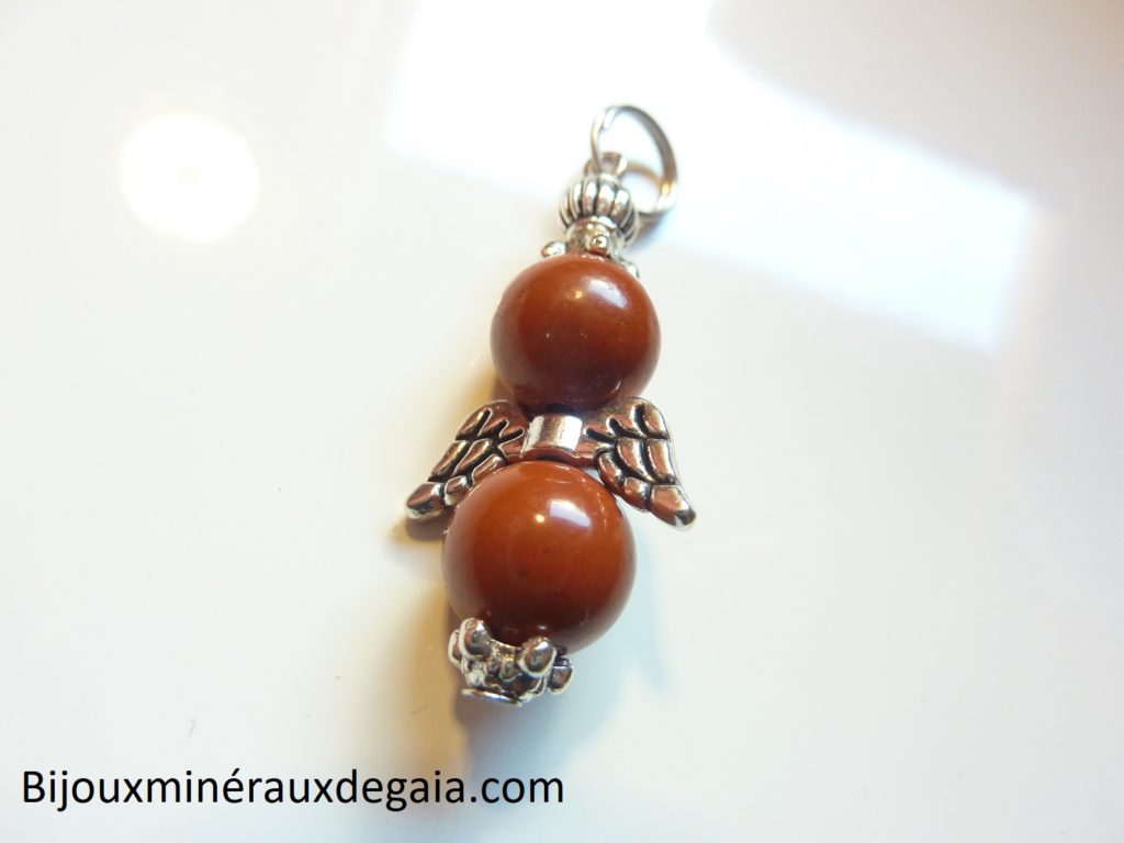 Pendentif Jaspe rouge ange -Perles rondes 8 mm