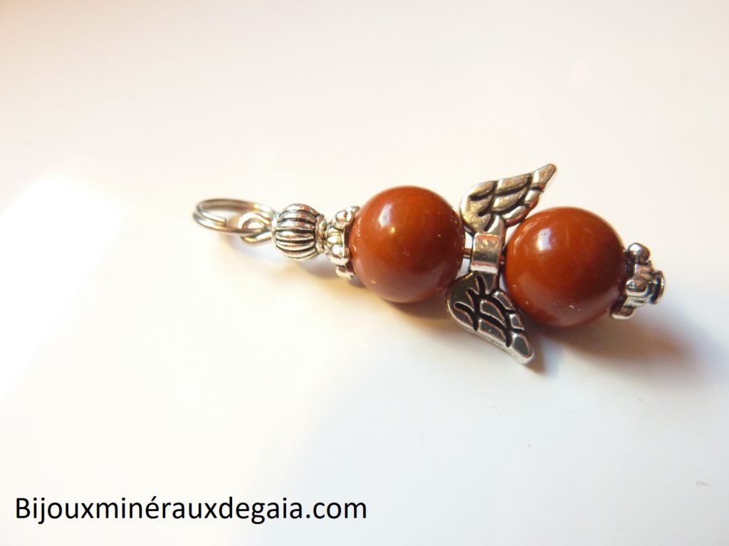 Pendentif Jaspe rouge ange -Perles rondes 8 mm