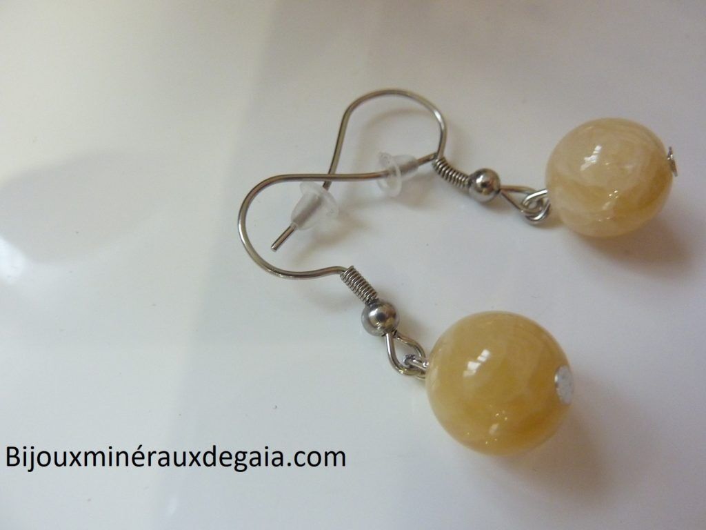Boucles d'oreilles Calcite orange - Perles rondes 10 mm
