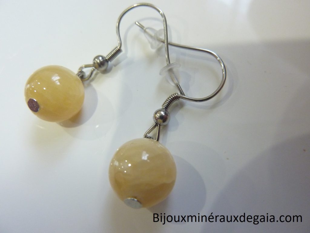 Boucles d'oreilles Calcite orange - Perles rondes 10 mm