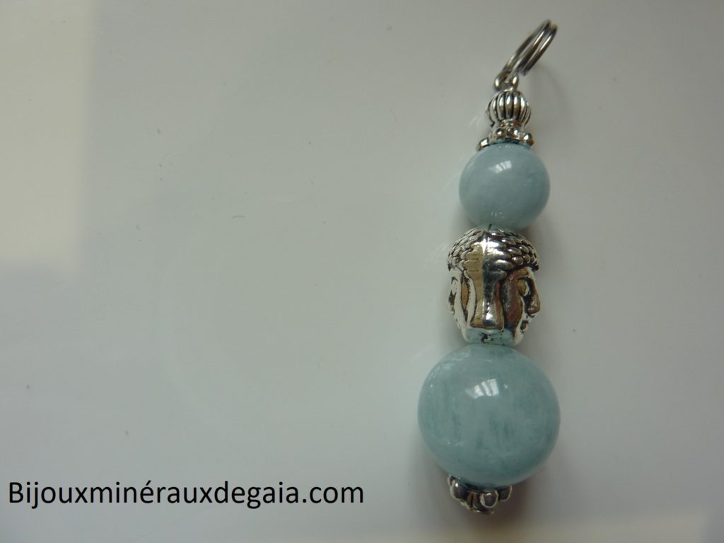 Pendentif aigue marine Bouddha - perle rondes 12-8 mm