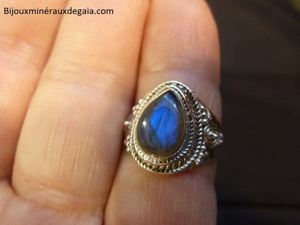 Bague Labradorite monture argent 925 taille 54 ref 4729