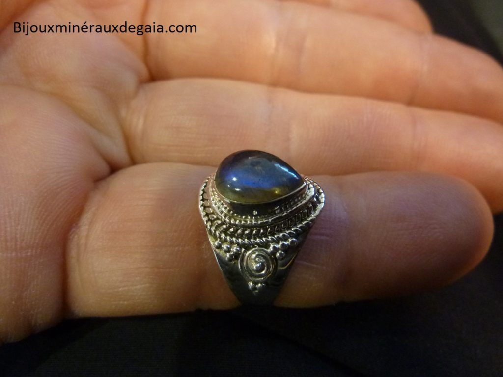 Bague Labradorite monture argent 925 taille 54 ref 4729