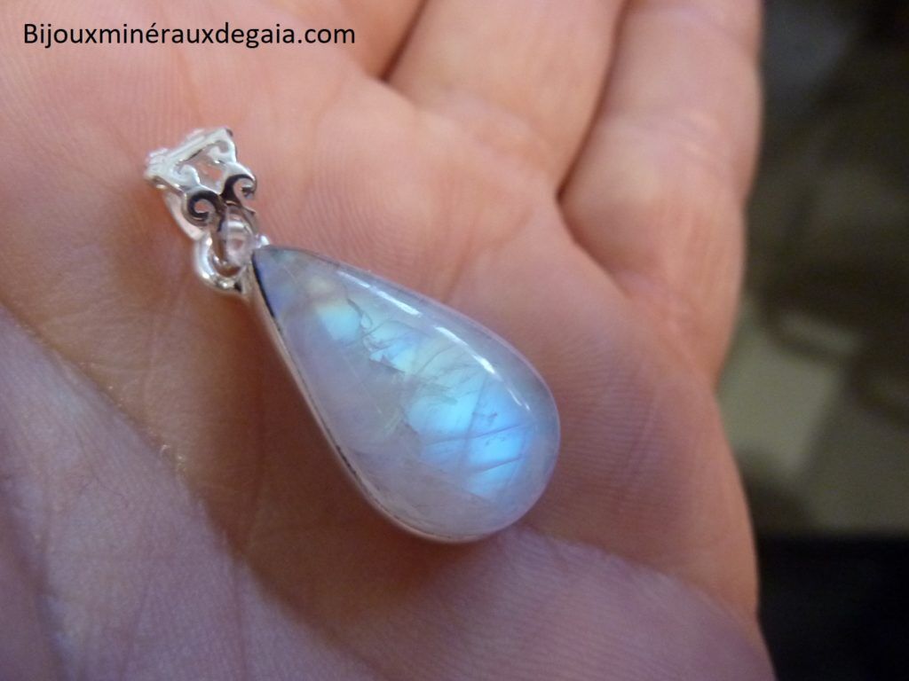 Pendentif Pierre de lune monture argent 925 Ref 9581
