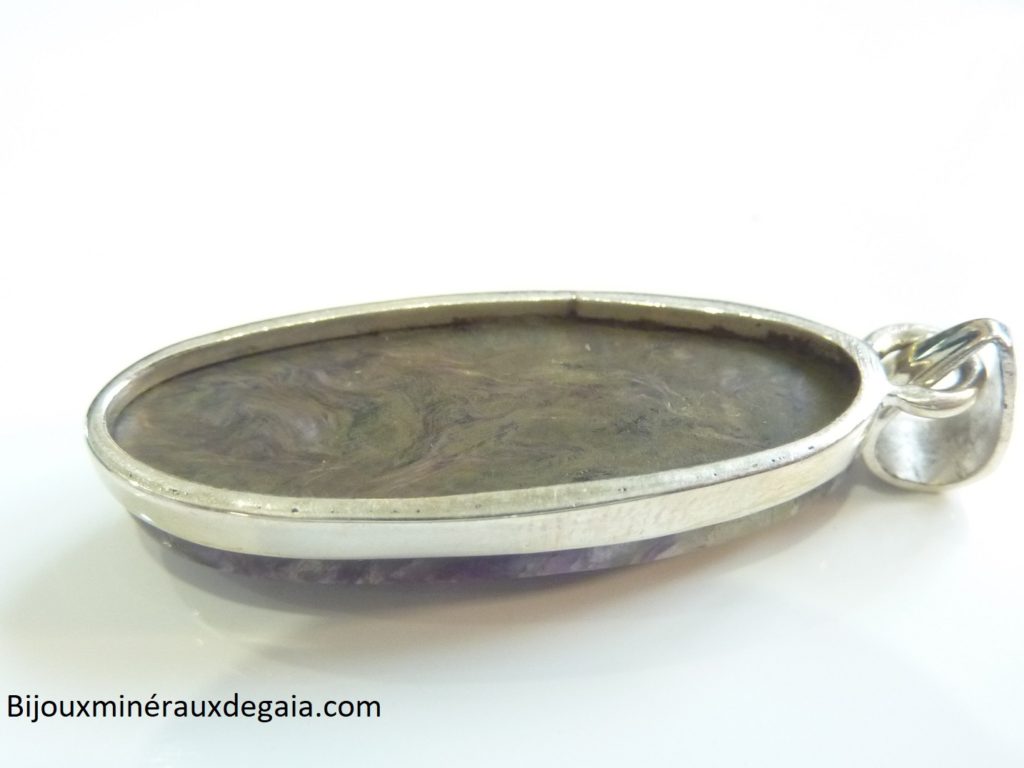 Pendentif Charoite monture argent 925 ref 1603