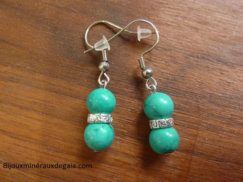 Boucles d'oreilles Turquoise - perles rondes 7,5 mm