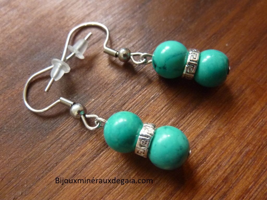 Boucles d'oreilles Turquoise - perles rondes 7,5 mm