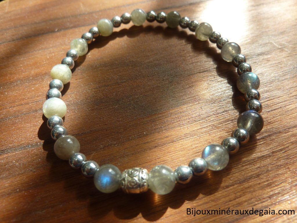 Bracelet Hématite-Labradorite perles rondes 6-4 mm