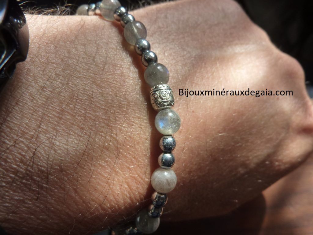 Bracelet Hématite-Labradorite perles rondes 6-4 mm