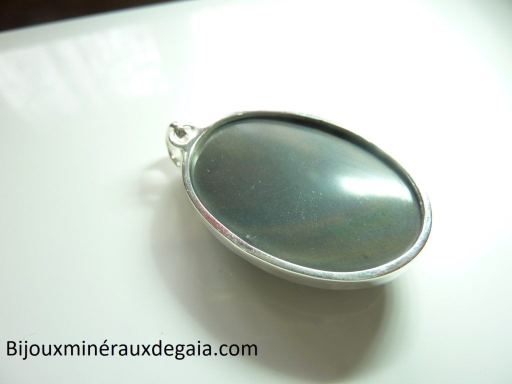 Pendentif obsidienne oeil celeste monture argent 925 r 3906