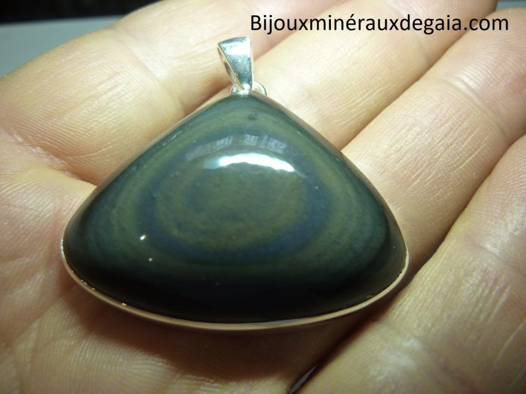 Pendentif obsidienne oeil celeste monture argent 925 r 6574
