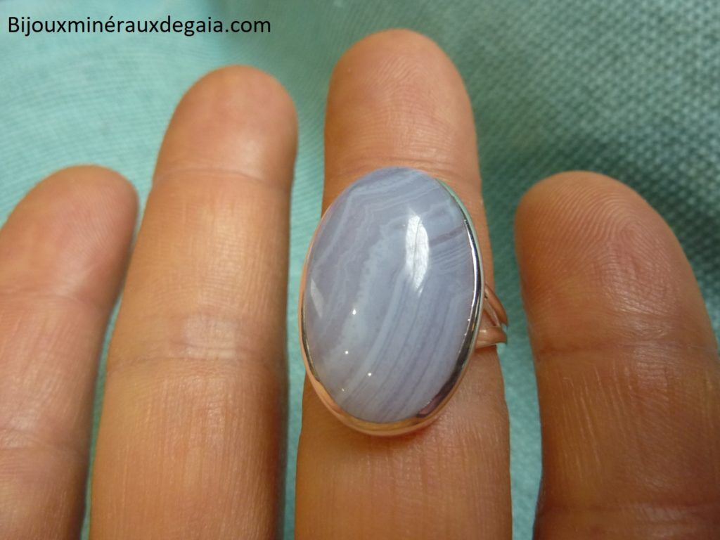 Bague calcédoine bleu monture argent 925 taille 58 ref 2364