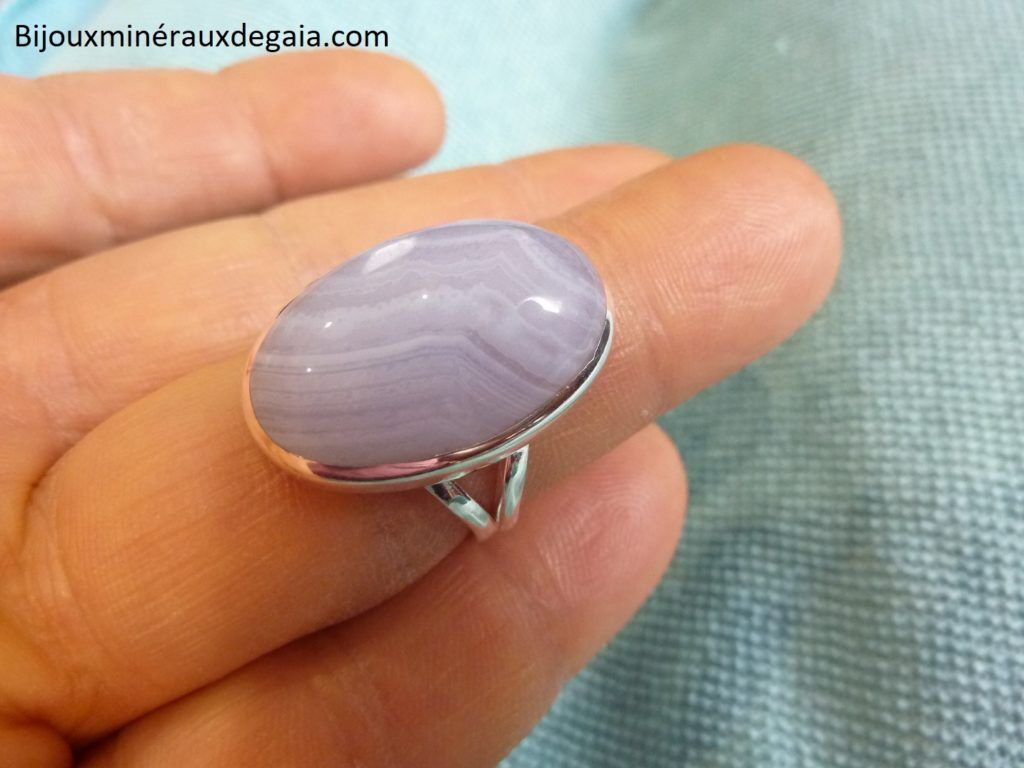 Bague calcédoine bleu monture argent 925 taille 58 ref 2364