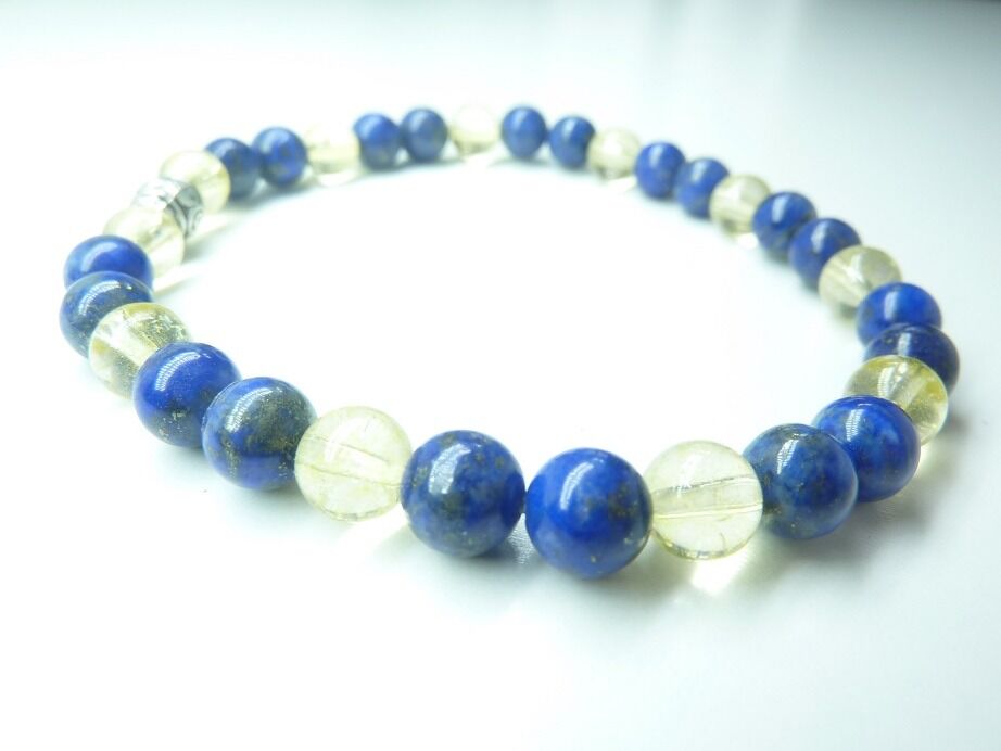 Bracelet Lapis lazuli-Citrine perles rondes 6 mm
