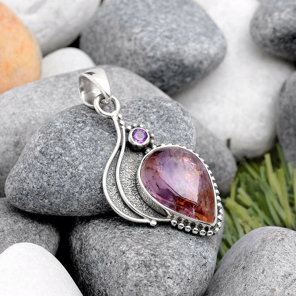 Pendentif Cacoxénite super seven et Améthyste argent 925 très rare Ref 9821