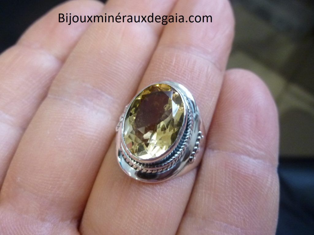 Bague citrine monture argent 925 taille 60 Ref 9308