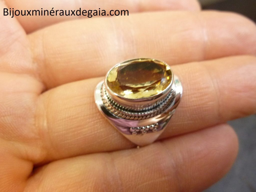 Bague citrine monture argent 925 taille 60 Ref 9308