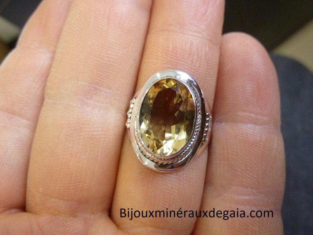 Bague citrine monture argent 925 taille 60 Ref 9308